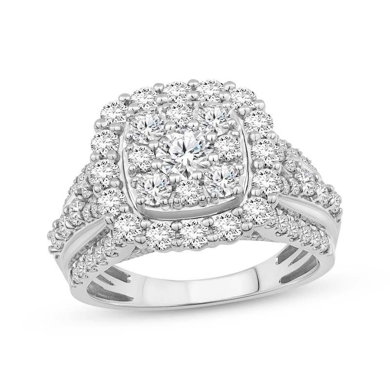 Main Image 1 of Multi-Diamond Center Cushion Frame Engagement Ring 2 ct tw 10K White Gold