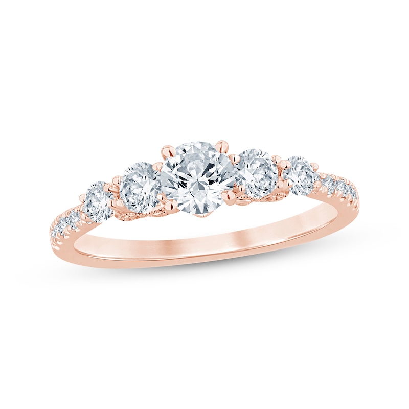 Main Image 1 of Round-Cut Diamond Five-Stone Engagement Ring 1 ct tw 14K Rose Gold