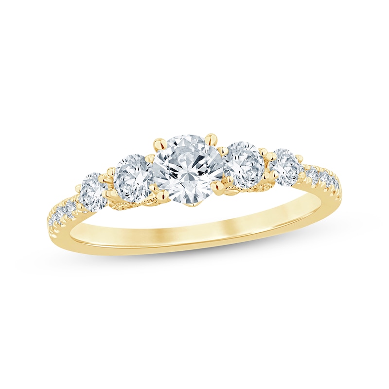 Main Image 1 of Round-Cut Diamond Five-Stone Engagement Ring 1 ct tw 14K Yellow Gold