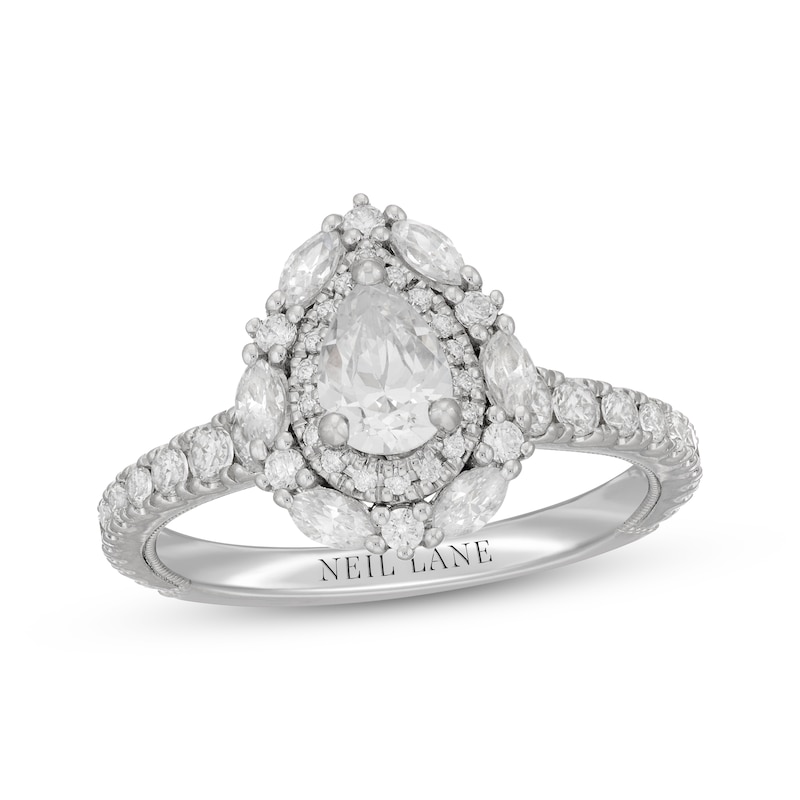 Main Image 1 of Neil Lane Pear-Shaped Diamond Double Frame Engagement Ring 1-1/3 ct tw 14K White Gold