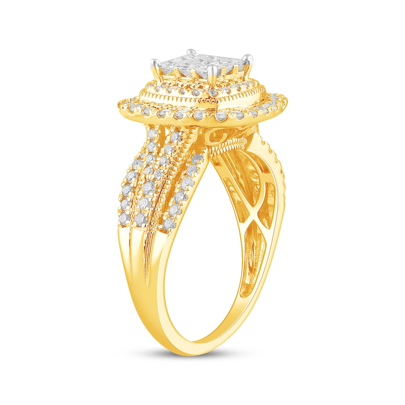 Main Image 2 of Princess-Cut Multi-Diamond Center Engagement Ring 1 ct tw 10K Yellow Gold