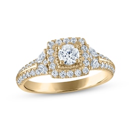 Diamond Cushion Frame Engagement Ring 7/8 ct tw 14K Yellow Gold