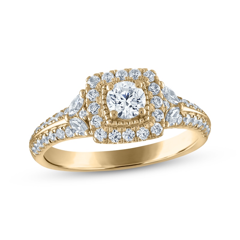 Diamond Cushion Frame Engagement Ring 7/8 ct tw 14K Yellow Gold | Kay