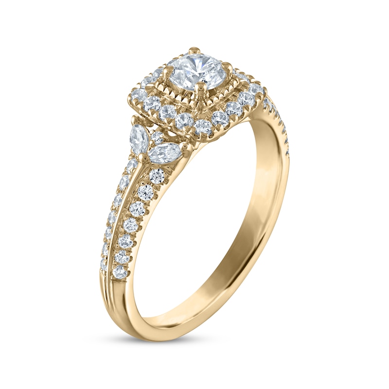 Diamond Cushion Frame Engagement Ring 7/8 ct tw 14K Yellow Gold