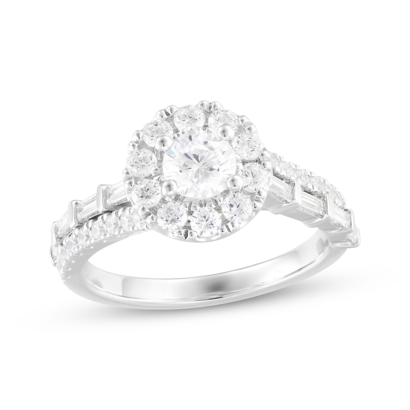 Main Image 1 of Round-Cut Diamond Halo Engagement Ring 1-1/4 ct tw 14K White Gold