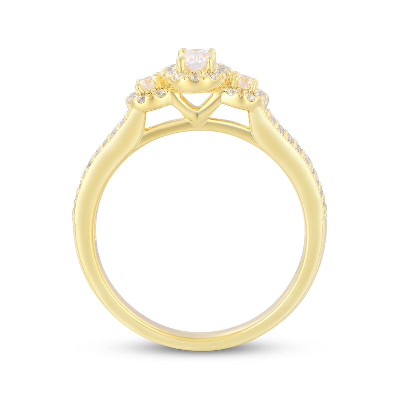 Main Image 3 of Memories Moments Magic Oval & Round-Cut Three-Stone Diamond Engagement Ring 1/2 ct tw 14K Yellow Gold