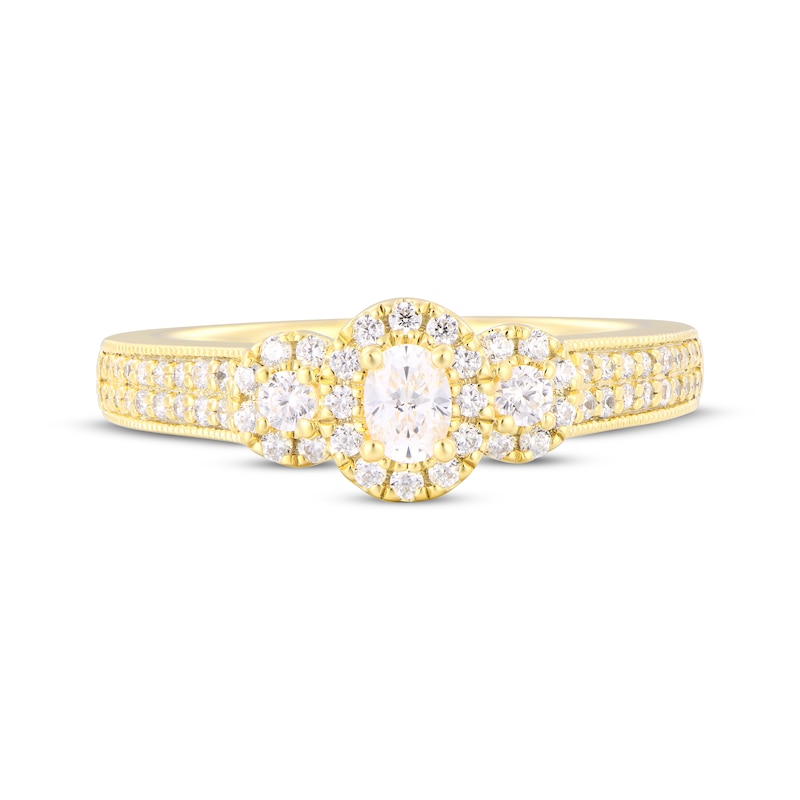 Memories Moments Magic Oval & Round-Cut Three-Stone Diamond Engagement Ring 1/2 ct tw 14K Yellow Gold