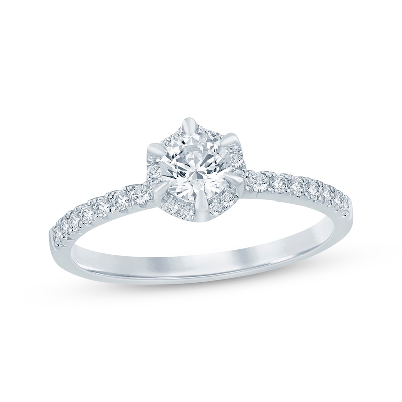 Round-Cut Diamond Halo Engagement Ring 1/2 ct tw 14K White Gold | Kay