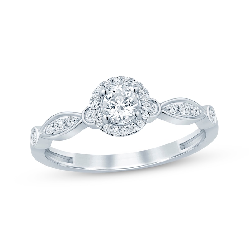 Main Image 1 of Round-Cut Diamond Halo Engagement Ring 1/3 ct tw 10K White Gold