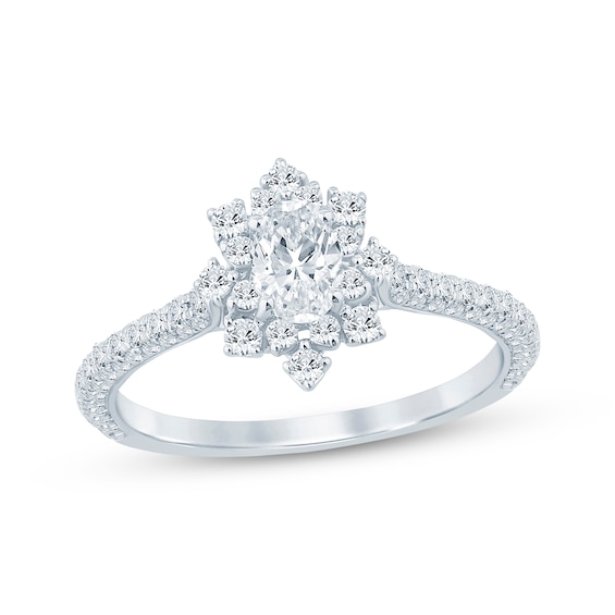 Oval-Cut Diamond Starburst Halo Engagement Ring 1-1/8 ct tw 14K White Gold