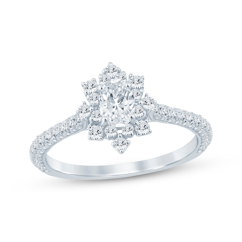 Main Image 1 of Oval-Cut Diamond Starburst Halo Engagement Ring 1-1/8 ct tw 14K White Gold