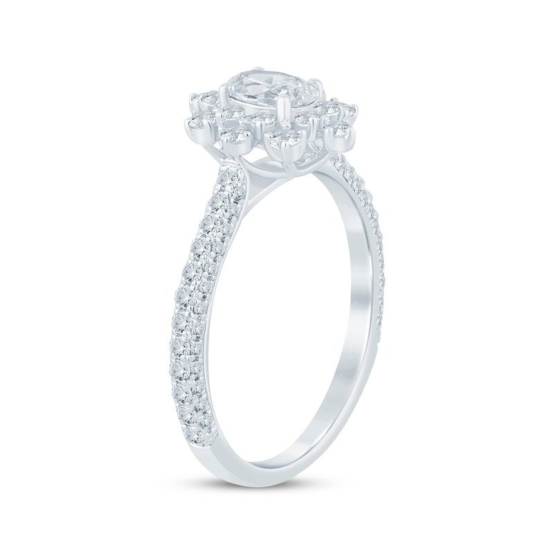 Main Image 2 of Oval-Cut Diamond Starburst Halo Engagement Ring 1-1/8 ct tw 14K White Gold