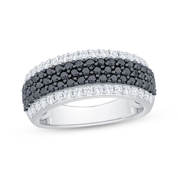 Black & White Diamond Multi-Row Anniversary Ring 1-1/4 ct tw 14K White Gold