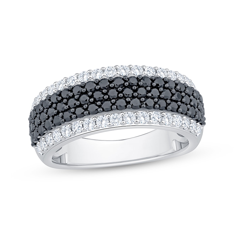 Main Image 1 of Black & White Diamond Multi-Row Anniversary Ring 1-1/4 ct tw 14K White Gold