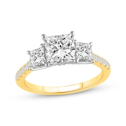 Memories Moments Magic Lab-Created Diamonds by KAY Princess-Cut Three-Stone Engagement Ring 2-1/5 ct tw 14K Yellow Gold