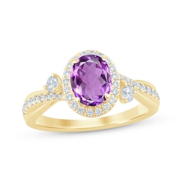 Memories Moments Magic Oval-Cut Amethyst & Diamond Halo Engagement Ring 3/8 ct tw 14K Yellow Gold