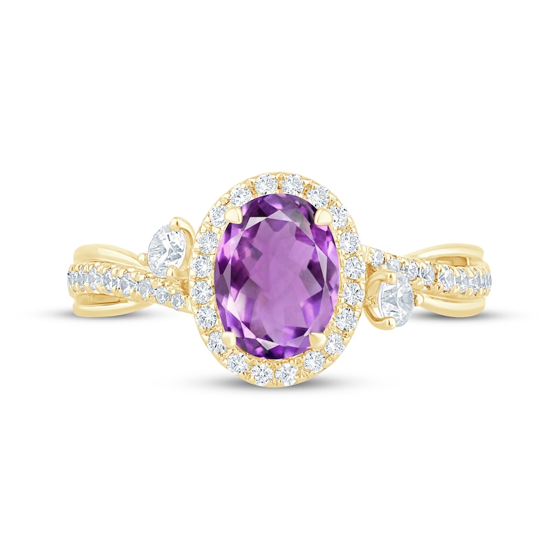 Main Image 3 of Memories Moments Magic Oval-Cut Amethyst & Diamond Halo Engagement Ring 3/8 ct tw 14K Yellow Gold