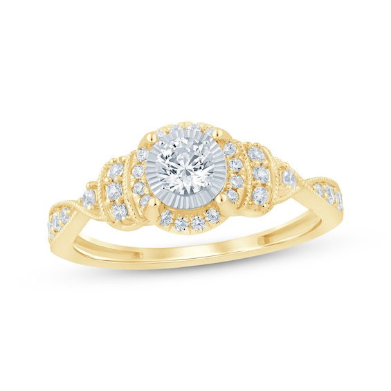 Round-Cut Diamond Vintage-Inspired Engagement Ring 1/2 ct tw 10K Yellow Gold