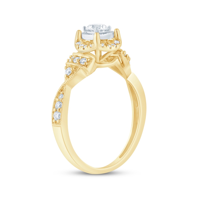 Round-Cut Diamond Vintage-Inspired Engagement Ring 1/2 ct tw 10K Yellow Gold