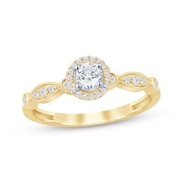 Now + Forever Round-Cut Diamond Halo Engagement Ring 1/3 ct tw 10K Yellow Gold