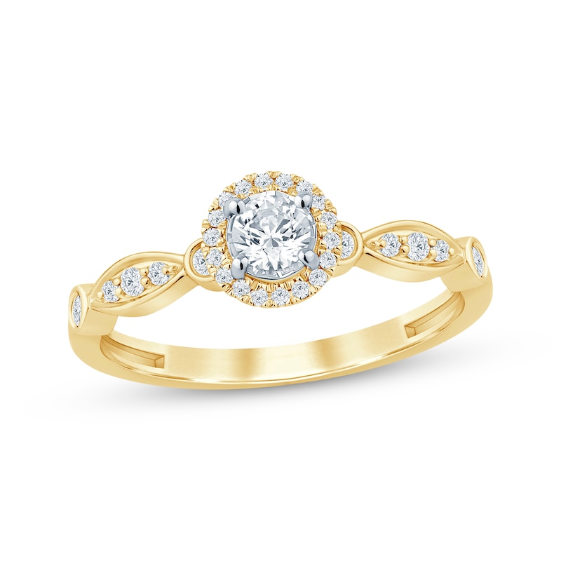 Main Image 1 of Round-Cut Diamond Halo Engagement Ring 1/3 ct tw 10K Yellow Gold