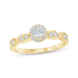 Round-Cut Diamond Halo Swirl Shank Engagement Ring 1/3 ct tw 10K Yellow Gold