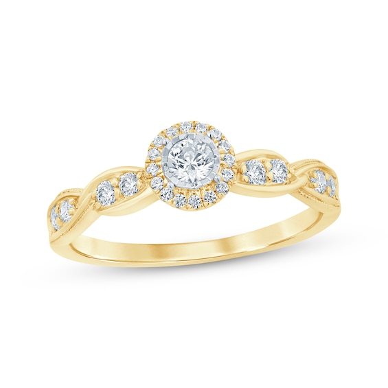 Round-Cut Diamond Halo Swirl Shank Engagement Ring 1/3 ct tw 10K Gold