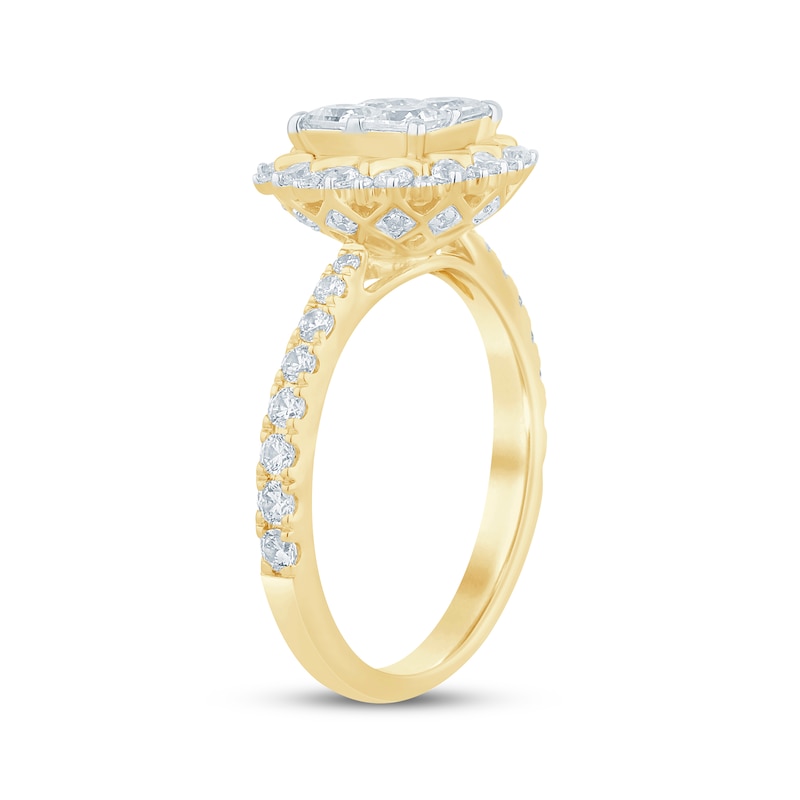 Main Image 2 of Princess-Cut Quad Diamond Starburst Halo Engagement Ring 1-1/2 ct tw 14K Yellow Gold