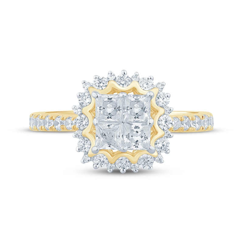 Main Image 3 of Now + Forever Princess-Cut Quad Diamond Starburst Halo Engagement Ring 1-1/2 ct tw 14K Yellow Gold