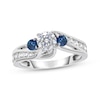 Thumbnail Image 1 of Memories Moments Magic Round-Cut Diamond & Blue Sapphire Three-Stone Engagement Ring 1 ct tw 14K White Gold