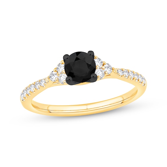 Round-Cut Black & White Diamond Engagement Ring 3/4 ct tw 14K Gold