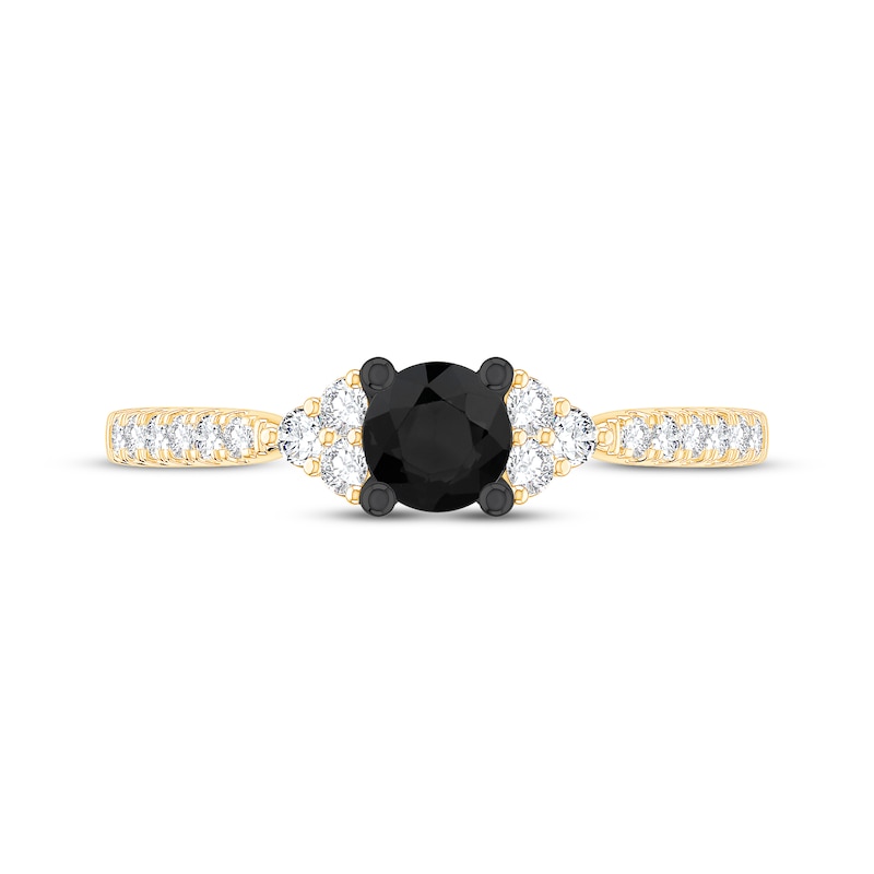 Main Image 3 of Round-Cut Black & White Diamond Engagement Ring 3/4 ct tw 14K Yellow Gold