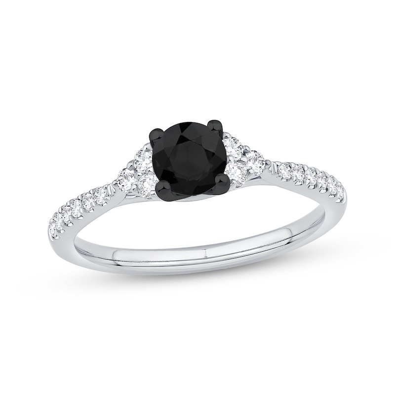 Round-Cut Black & White Diamond Engagement Ring 3/4 ct tw 14K White Gold