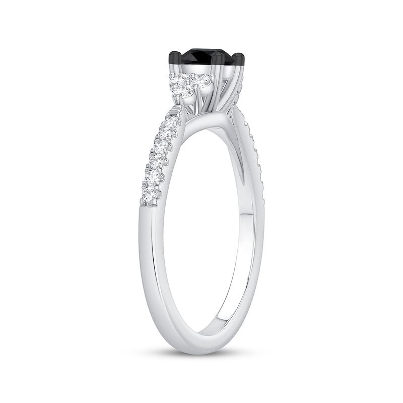 Round-Cut Black & White Diamond Engagement Ring 3/4 ct tw 14K White Gold