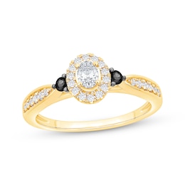 Oval-Cut White Diamond & Black Diamond Engagement Ring 3/8 ct tw 14K Yellow Gold