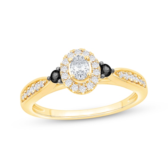 Oval-Cut White Diamond & Black Diamond Engagement Ring 3/8 ct tw 14K Yellow Gold