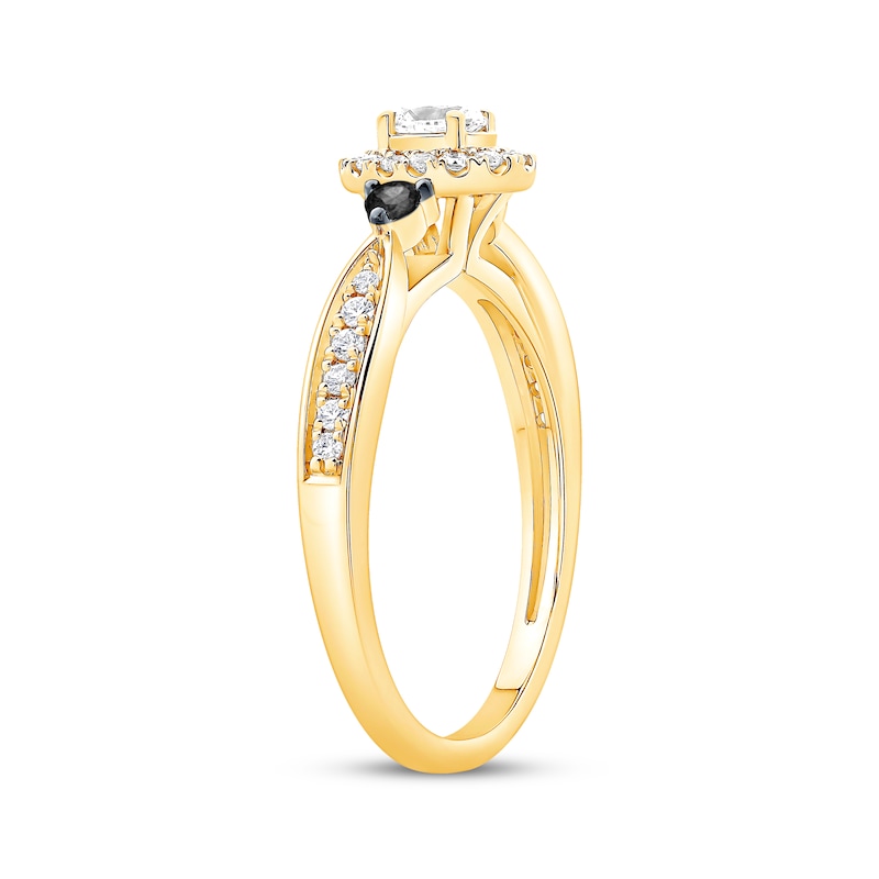 Main Image 2 of Oval-Cut White Diamond & Black Diamond Engagement Ring 3/8 ct tw 14K Yellow Gold