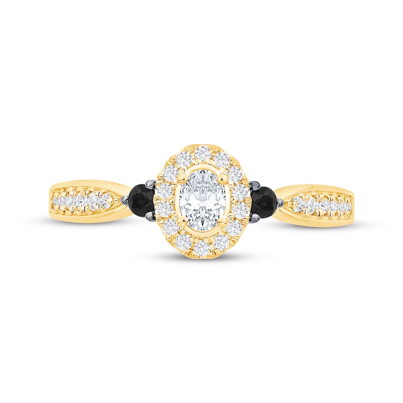 Main Image 3 of Oval-Cut White Diamond & Black Diamond Engagement Ring 3/8 ct tw 14K Yellow Gold