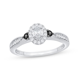 Now + Forever Oval-Cut White Diamond & Black Diamond Engagement Ring 3/8 ct tw 14K White Gold