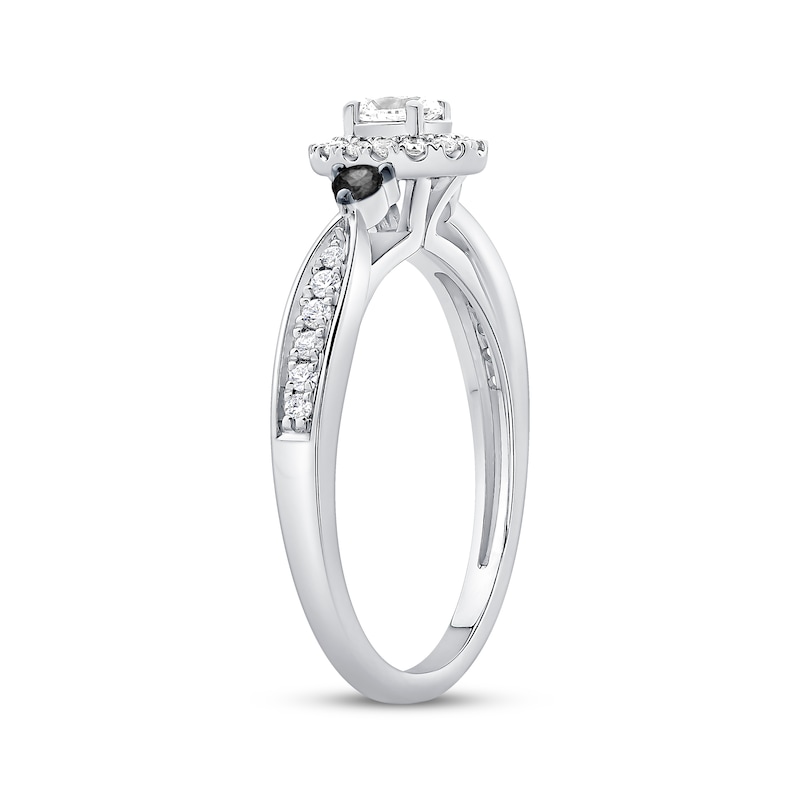 Main Image 2 of Oval-Cut White Diamond & Black Diamond Engagement Ring 3/8 ct tw 14K White Gold