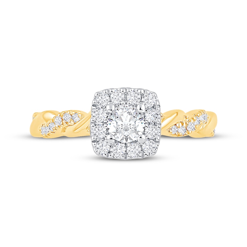 Main Image 3 of Round-Cut Diamond Cushion Halo Twist Engagement Ring 5/8 ct tw 14K Yellow Gold