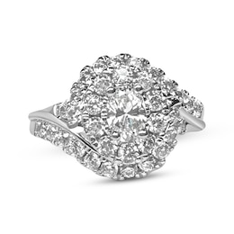 Now + Forever Oval-Cut Diamond Halo Swirl Engagement Ring 1-1/2 ct tw 14K White Gold