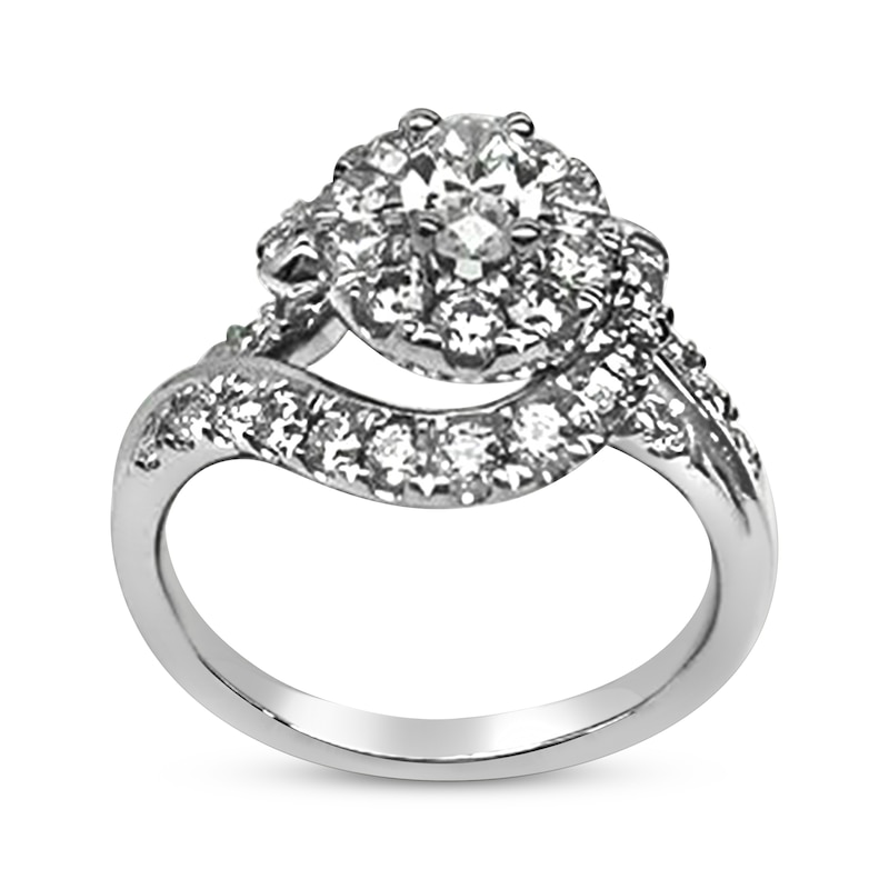 Main Image 3 of Oval-Cut Diamond Halo Swirl Engagement Ring 1-1/2 ct tw 14K White Gold