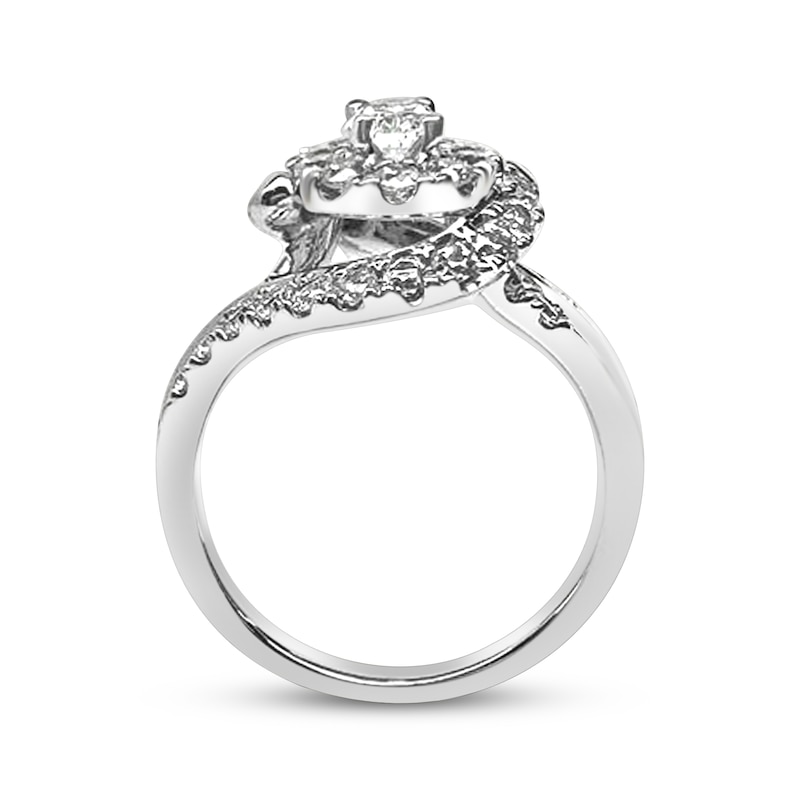 Main Image 4 of Oval-Cut Diamond Halo Swirl Engagement Ring 1-1/2 ct tw 14K White Gold