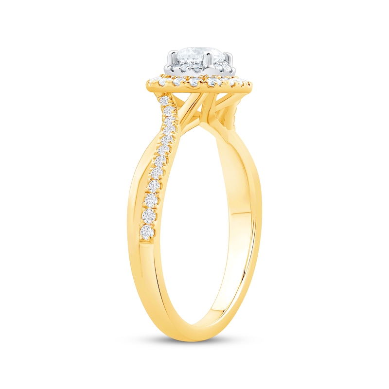 Main Image 2 of Round-Cut Diamond Double Halo Engagement Ring 7/8 ct tw 14K Yellow Gold