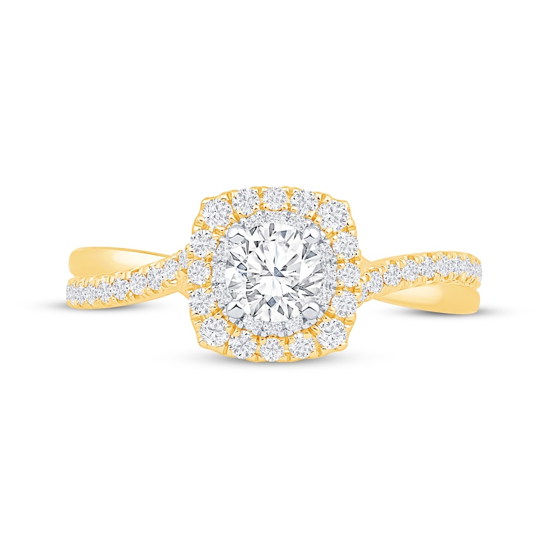 Main Image 3 of Round-Cut Diamond Double Halo Engagement Ring 7/8 ct tw 14K Yellow Gold