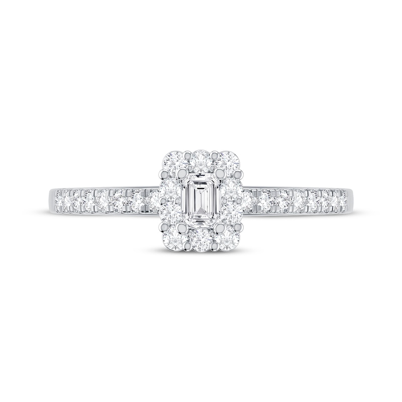 Main Image 3 of Emerald-Cut Diamond Halo Engagement Ring 1/2 ct tw 14K White Gold