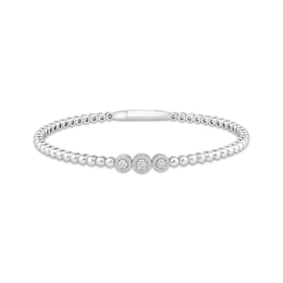 Memories Moments Magic Diamond Three-Stone Beaded Flex Bangle 1/5 ct tw Sterling Silver & Titanium