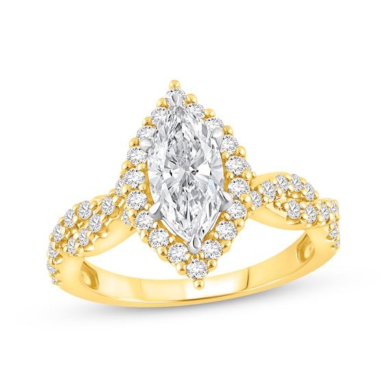 Lab-Created Diamonds by KAY Marquise-Cut Halo Twist Engagement Ring 1-1/2 ct tw 14K Yellow Gold