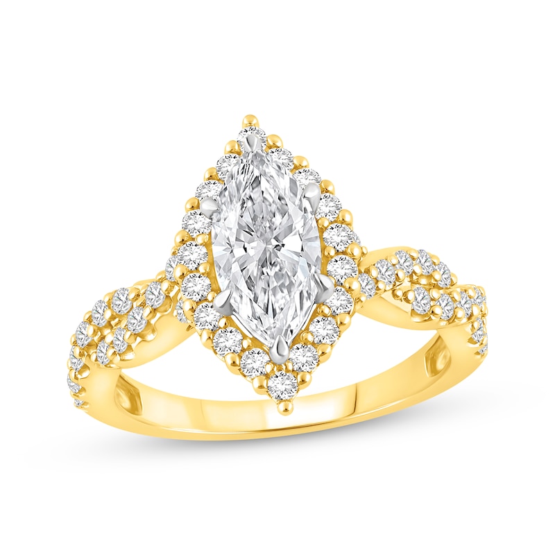 Main Image 1 of Lab-Grown Diamonds by KAY Marquise-Cut Halo Twist Engagement Ring 1-1/2 ct tw 14K Yellow Gold